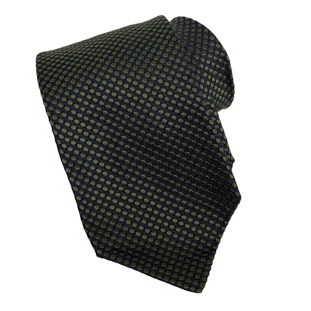 Banana Republic Silk Necktie Blue Green Polka Dot Dark Academia Italy Formal